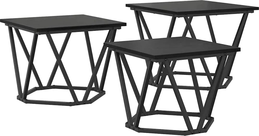 vidaXL Dohányzóasztal 3 pcs Fekete tölgy Műszaki fa és acél