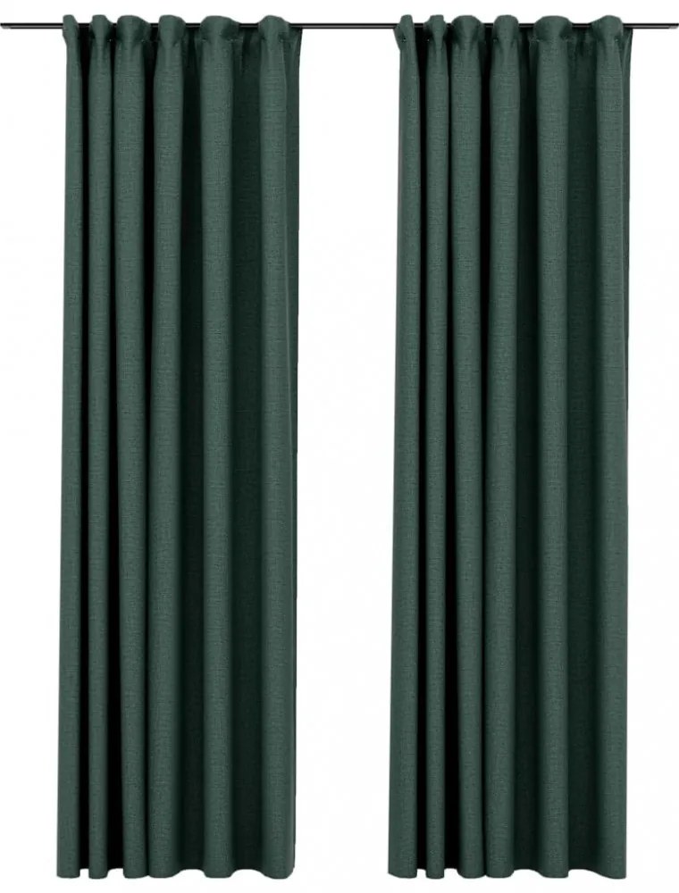 vidaXL 2 db zöld vászonhatású sötétítőfüggöny kampókkal 140 x 225 cm