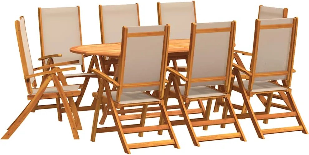 vidaXL 9 részes tömör akácfa és textilén kerti étkezőgarnitúra