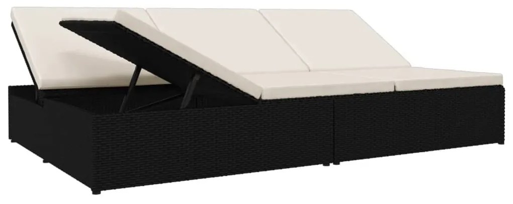 Fekete polyrattan átalakítható napozóágy párnákkal