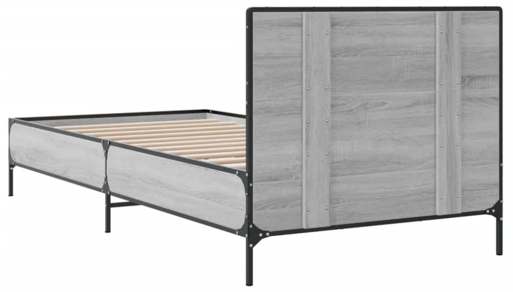 sonoma tölgyszínű szerelt fa és fém ágykeret 100 x 200 cm