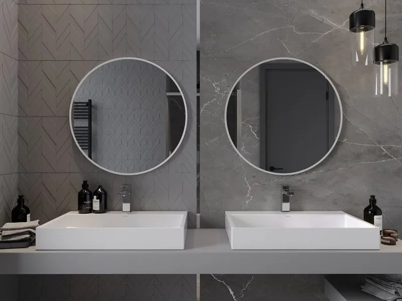 Mexen Loft kerek fürdőszobai tükör 70 cm, fehér keret - 9850-070-070-000-20