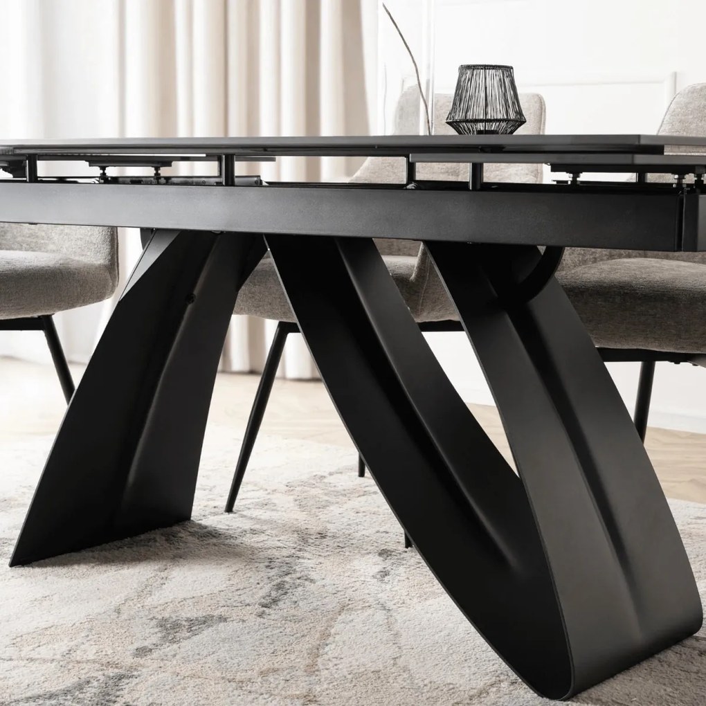 Kihúzható kerámia étkezőasztal 160–220 cm méretben, fekete márvány/fekete színben DEVON