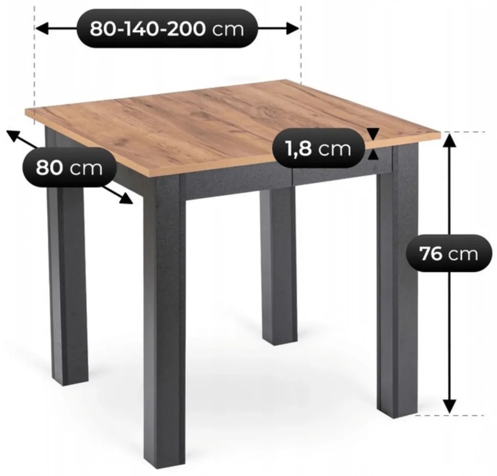 Bővíthető étkezőasztal 80–200 cm Craft tölgy / fekete színkombinációban – BEN
