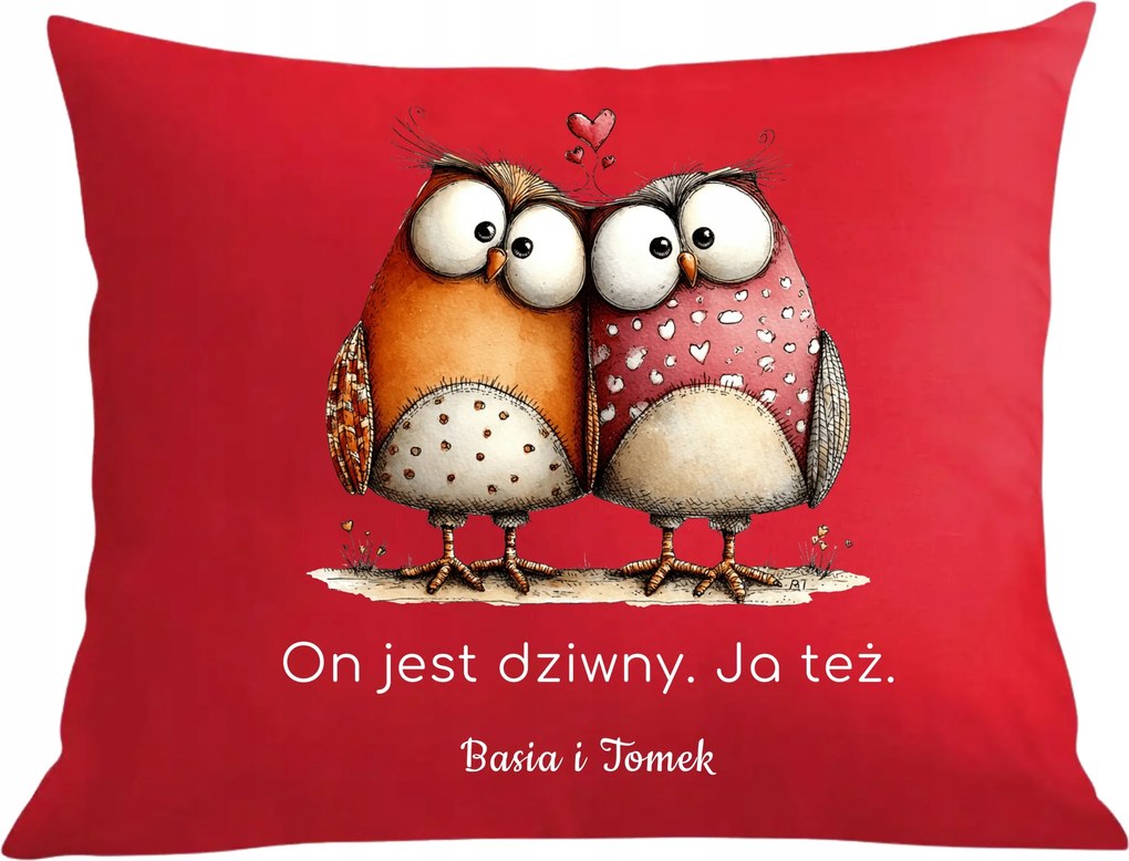 Párna párnahuzat Valentin napra Vicces baglyok Ő furcsa. Én is.