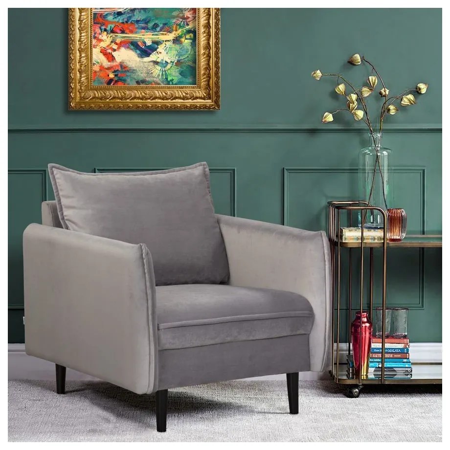 Szürke bársony fotel Juli – Ropez