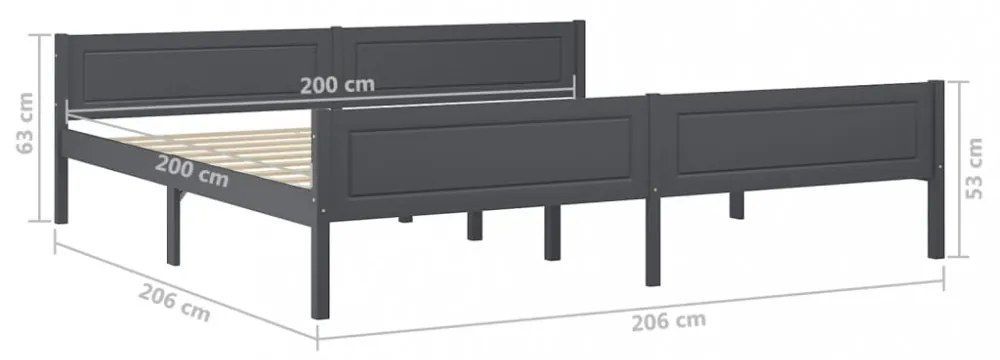 szürke tömör fenyőfa ágykeret 200 x 200 cm