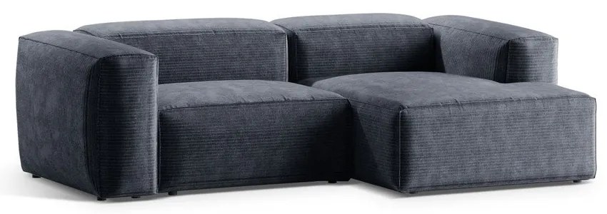 Szürkéskék kordbársony sarokkanapé (jobb oldali-heverő résszel) Bergamo – Cosmopolitan Design