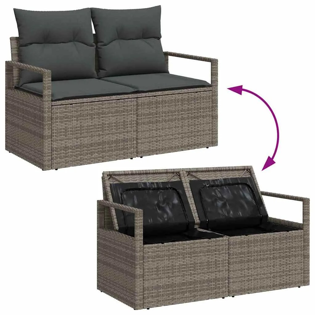 Kerti Kanapé Szett 8 pcs Szürke Poli rattan, porfestett acél