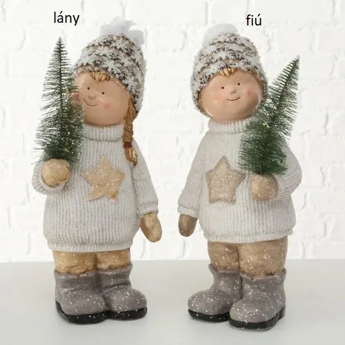 Karácsonyi Kerámia fiú lány fenyővel LED-es / Fiú