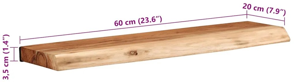2 darab tömör akácfa fali polc 60x20x3,5 cm