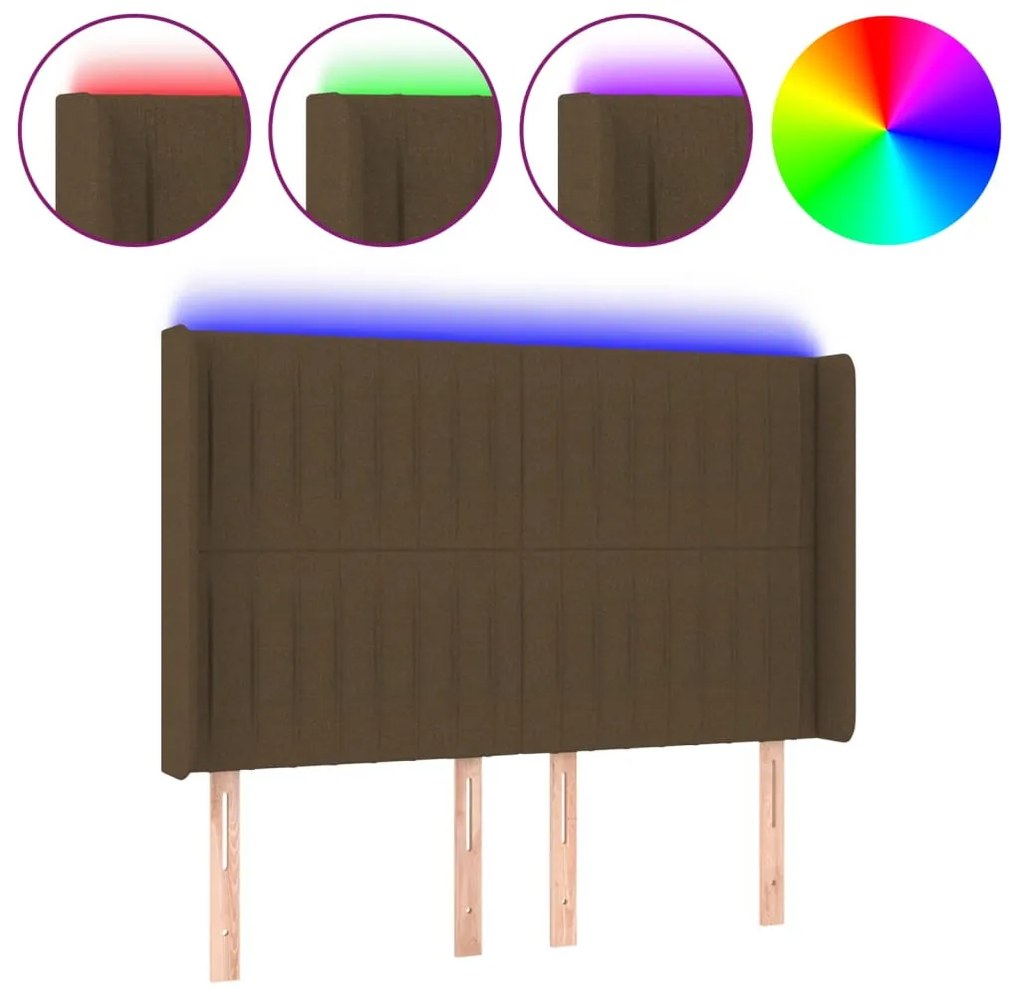 sötétbarna szövet LED-es fejtámla 147x16x118/128 cm
