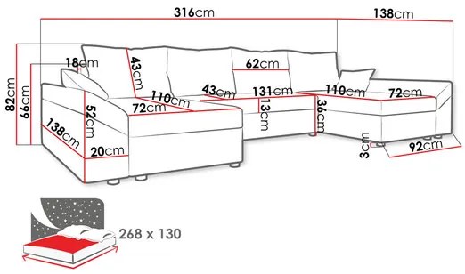 Sarokkanapé U Poltosa U (sötétkék) (tárolóhellyel). 1104960