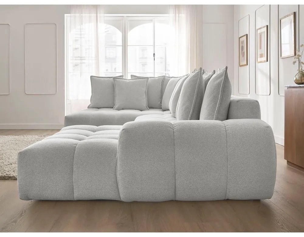 Világosszürke zsenília kinyitható-tárolóhelyes sarokkanapé (bal oldali-U alakú) Everest – Bobochic Paris