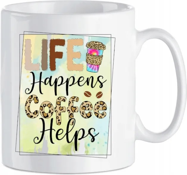 Nyomott mintás bögre Az élet megy Kávé segít Ajándék 330 ml