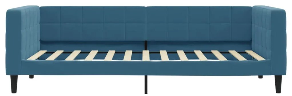 kék kihúzható bársony heverő fiókkal 100 x 200 cm