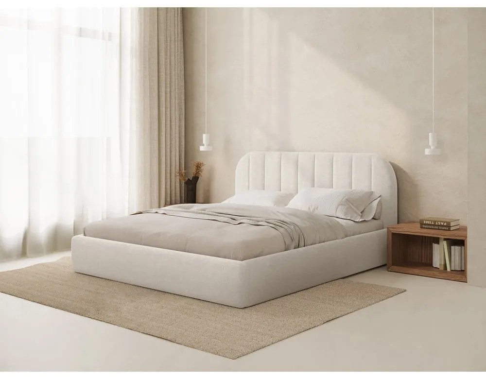 Elefántcsont színű kárpitozott ágyneműtartós franciaágy ágyráccsal 180x200 cm Juno – Windsor &amp; Co Sofas