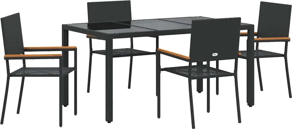 vidaXL Kert étkező szett 5 pcs Fekete polirattan