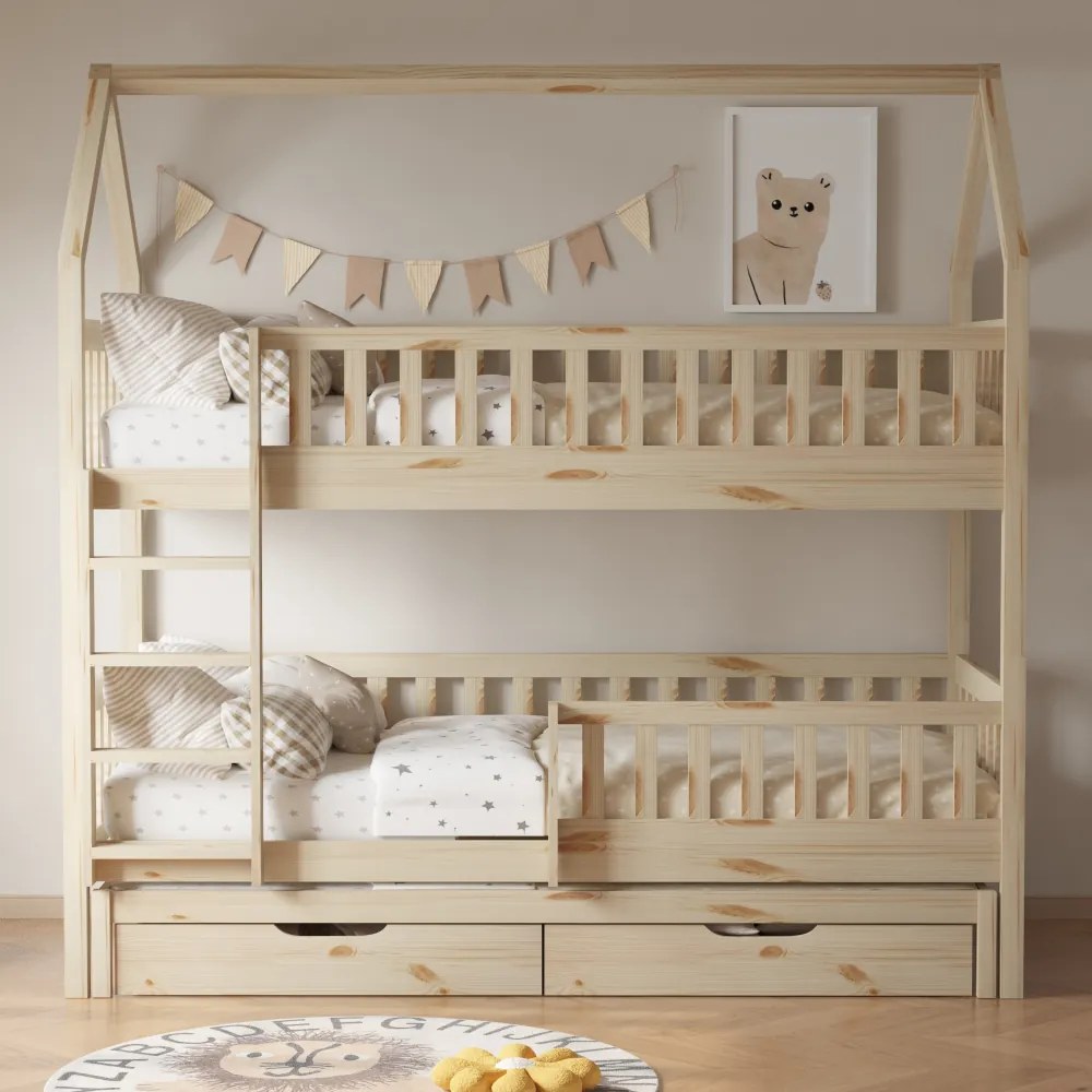 Montessori emeletes ágy pótággyal, természetes, VENITA TYP 1