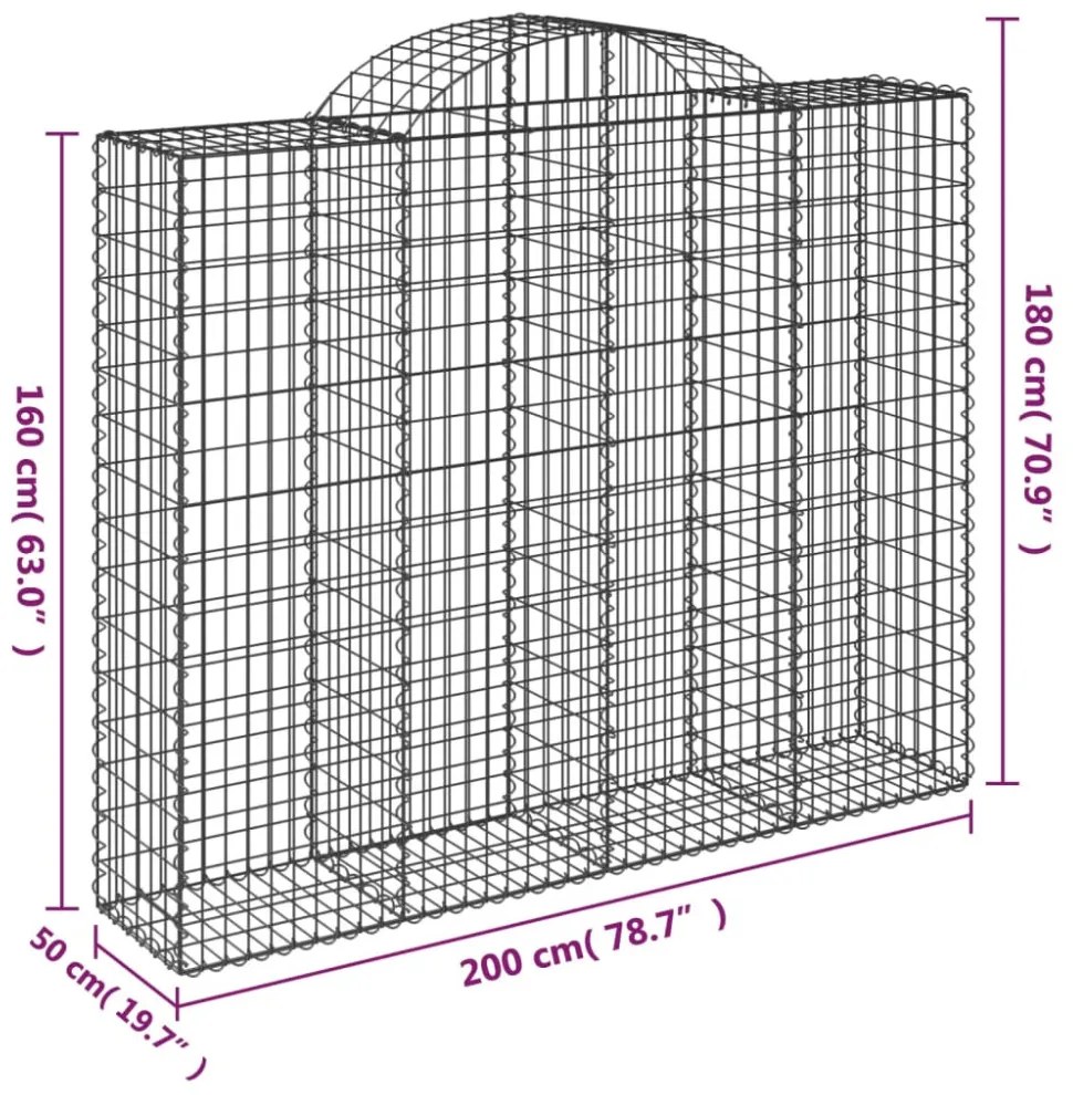 vidaXL 6 db íves horganyzott vas gabion kosár 200x50x160/180 cm