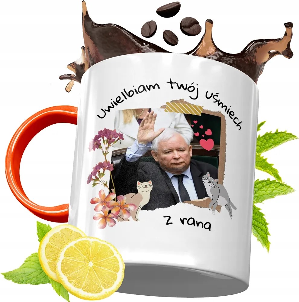 Narancssárga Bögre A Pis Elnökétől Jaroslaw Kaczynski fényképes nyomtatással