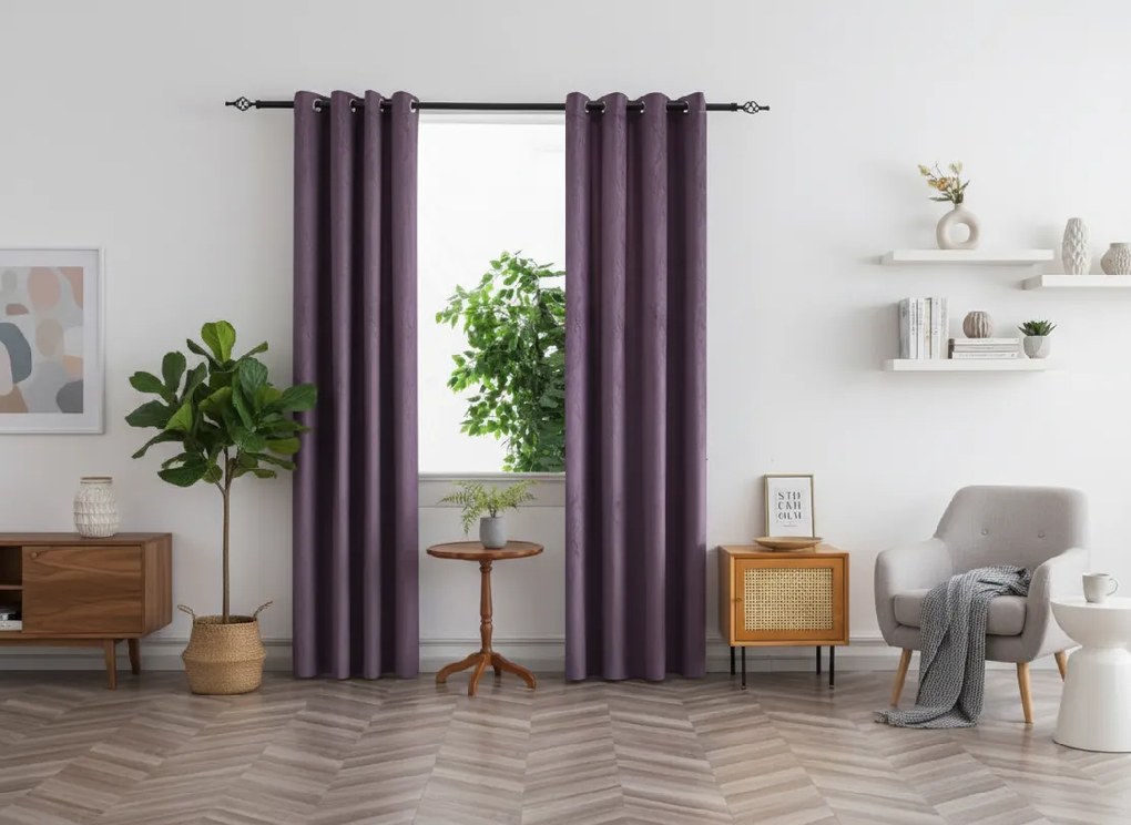 DUNES VELVET sötétítő függöny 140×250 cm, lila Felfüggesztés: Hullámos sínszalag