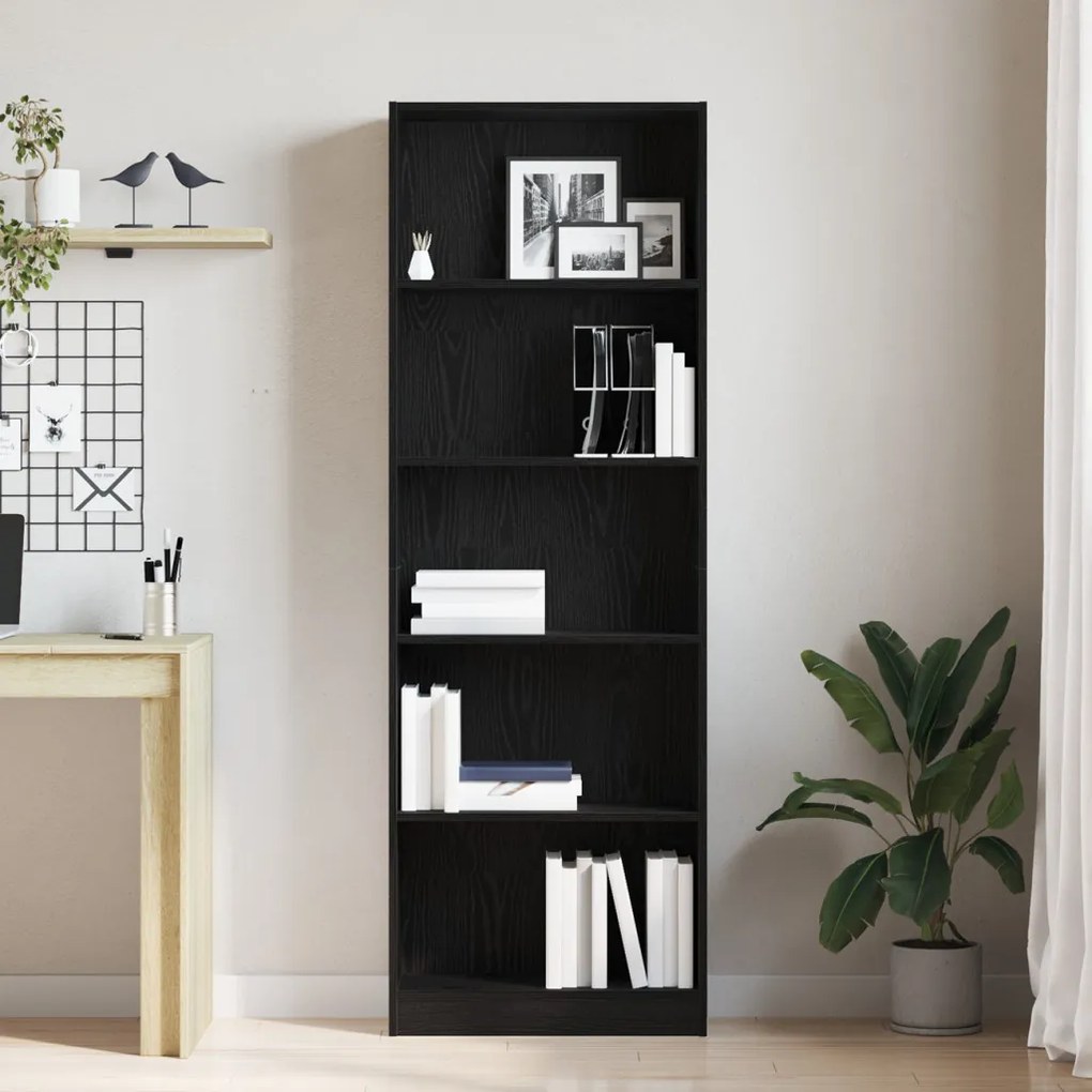 Fekete Tölgy Könyvespolc - 60 x 24 x 176 cm, Műanyag Fából