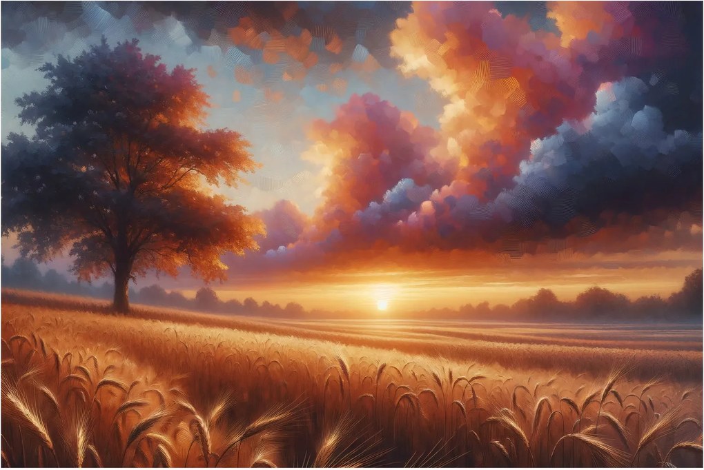 Kép – Naplemente a mezőn (90x60 cm)