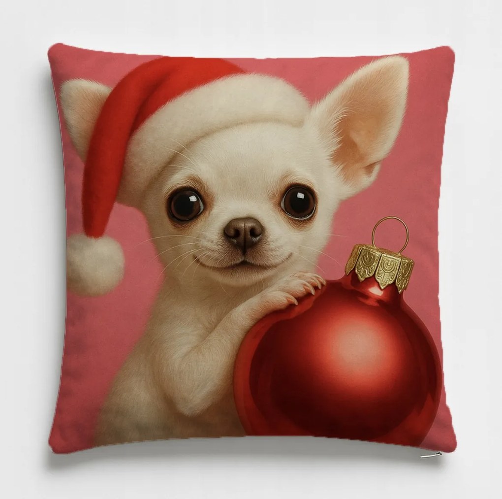 Párnahuzat Kutya Chihuahua 40x40 Karácsonyi velúr Ajándék Alvás