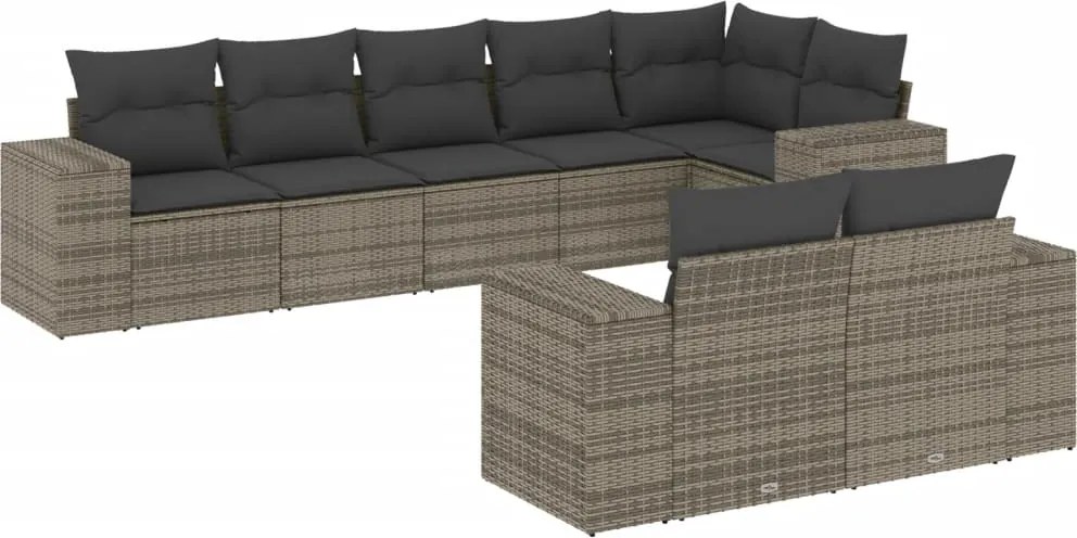 vidaXL 8 részes szürke polyrattan kerti ülőgarnitúra párnákkal