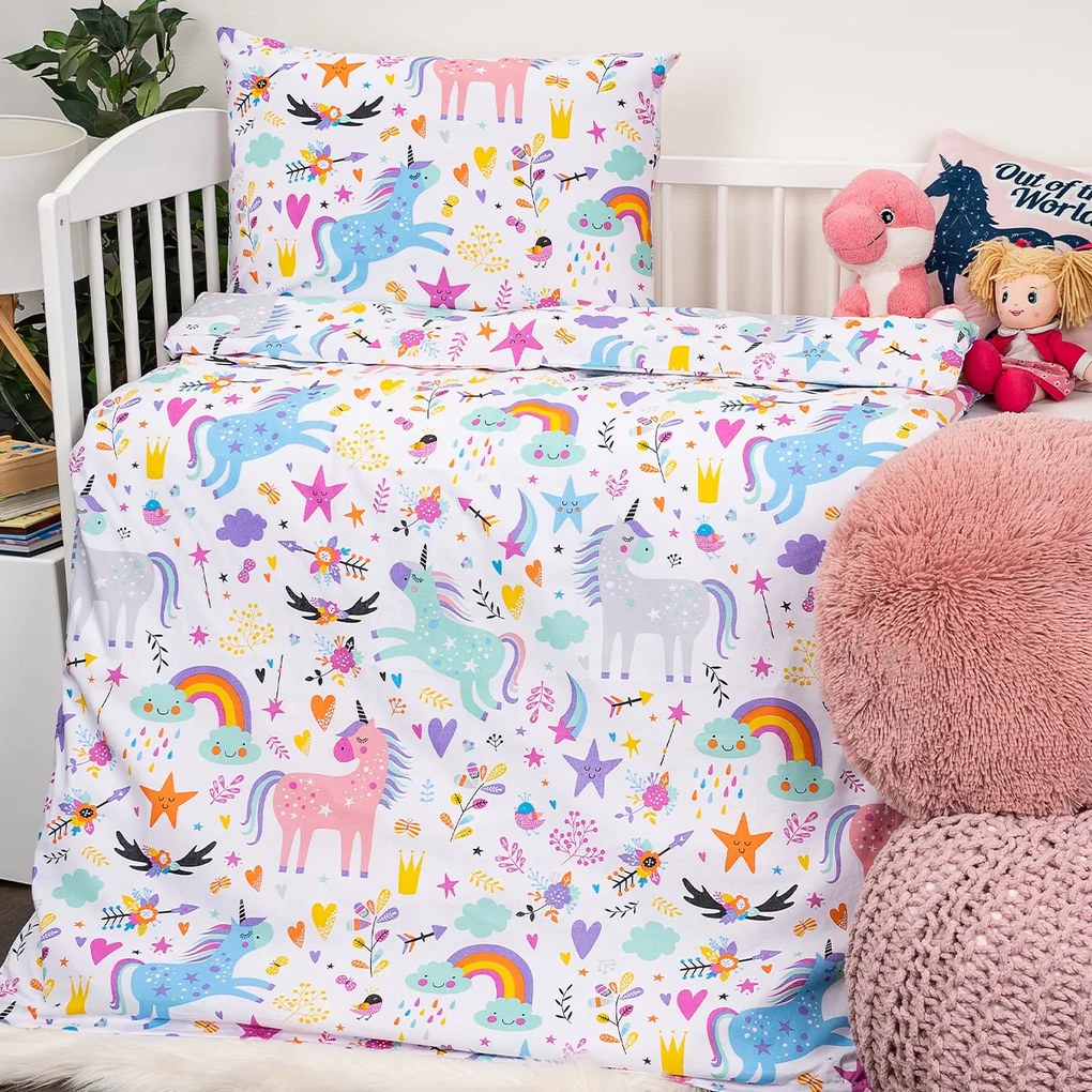 4Home Unicorns gyerek pamut ágyneműhuzat kiságyba, 100 x 135 cm, 40 x 60 cm