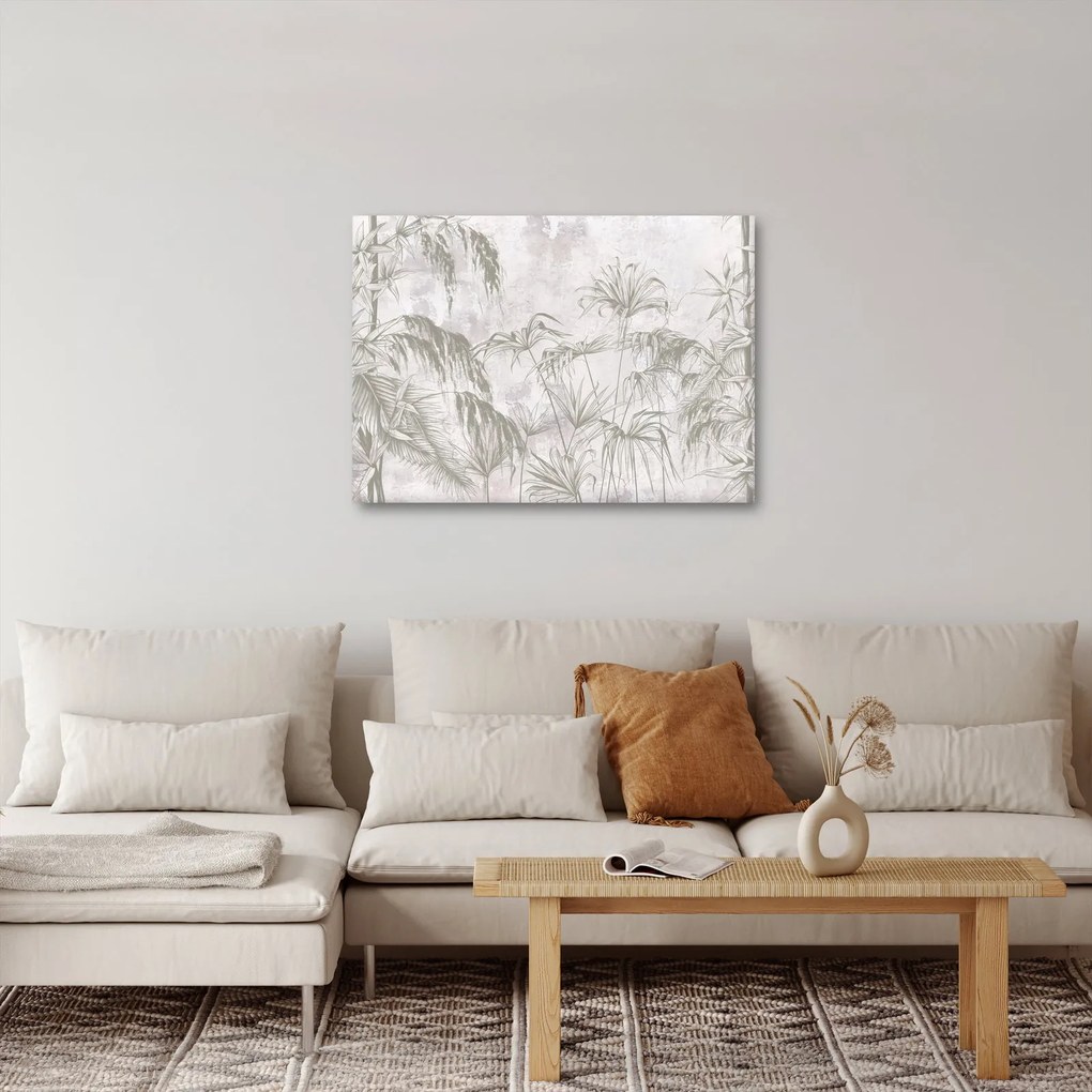 Kép - Trópusi növények a falon szürke színben (70x50 cm)