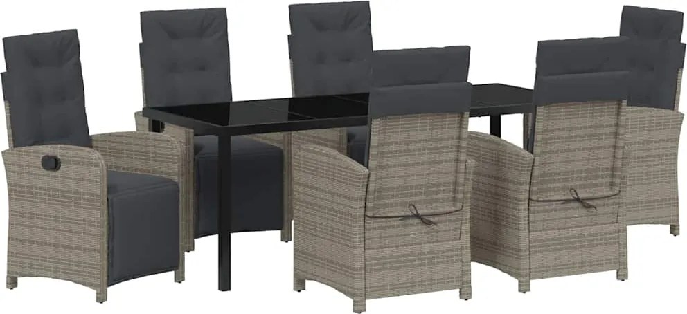 vidaXL Kert étkező szett párnával 7 pcs Szürke polirattan