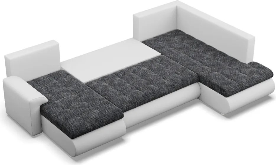 Tokio U sarokkanapé, 3 ágyneműtartóval, fonott + műbőr, jobboldali, sötétszürke - fehér