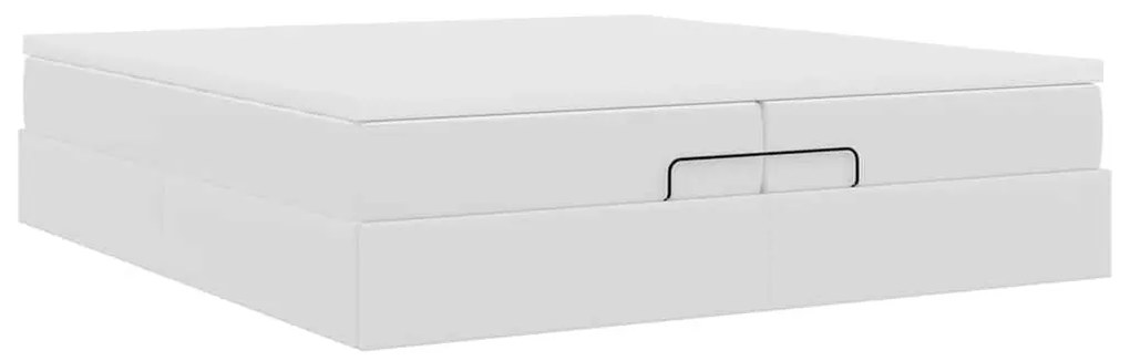 Ottomán ágykeret matraccal Fehér 200x200cm műbőrrel