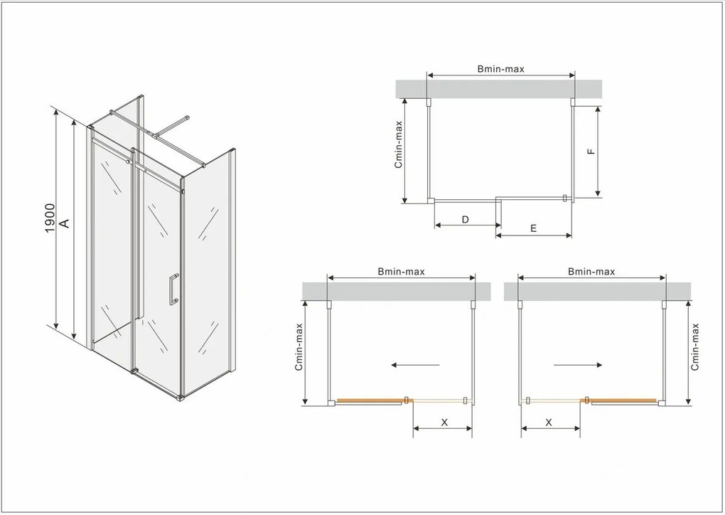 Mexen Omega 3 falas zuhanykabin 100x90cm, 8mm üveg, króm profil-átlátszó üveg, 825-100-090-03-00