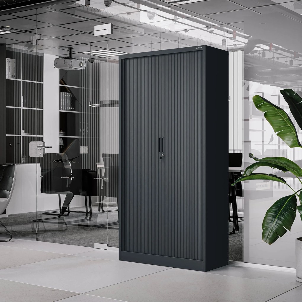 Fém szekrény harmonika ajtókkal DAMIAN, 900 x 1850 x 450 mm, antracit