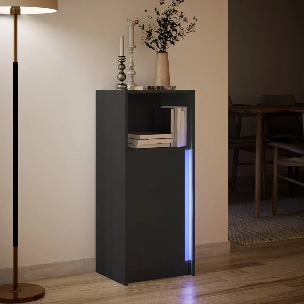 fekete szerelt fa tálalószekrény LED-del 42,5 x 34 x 100 cm