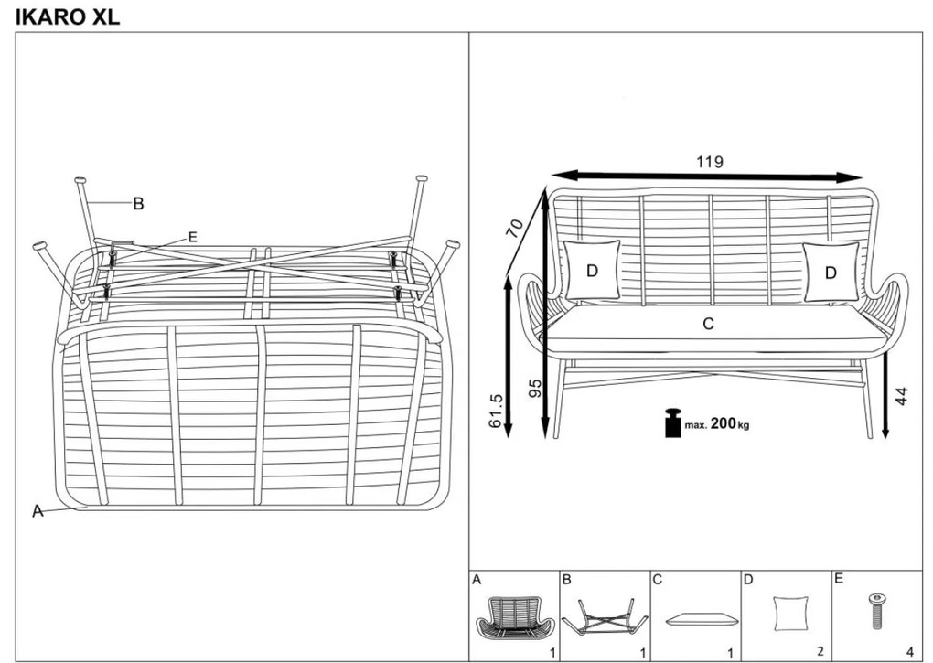 Rattan kanapé KASKO XL