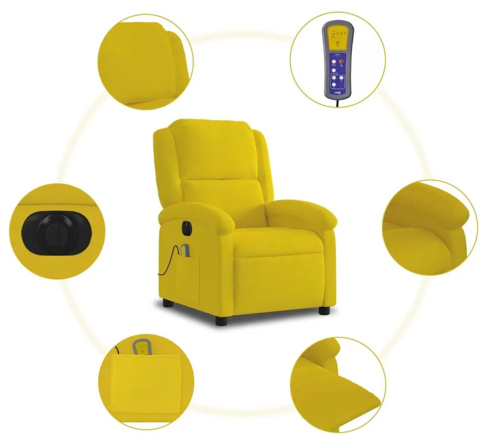 sárga bársony dönthető elektromos masszázsfotel