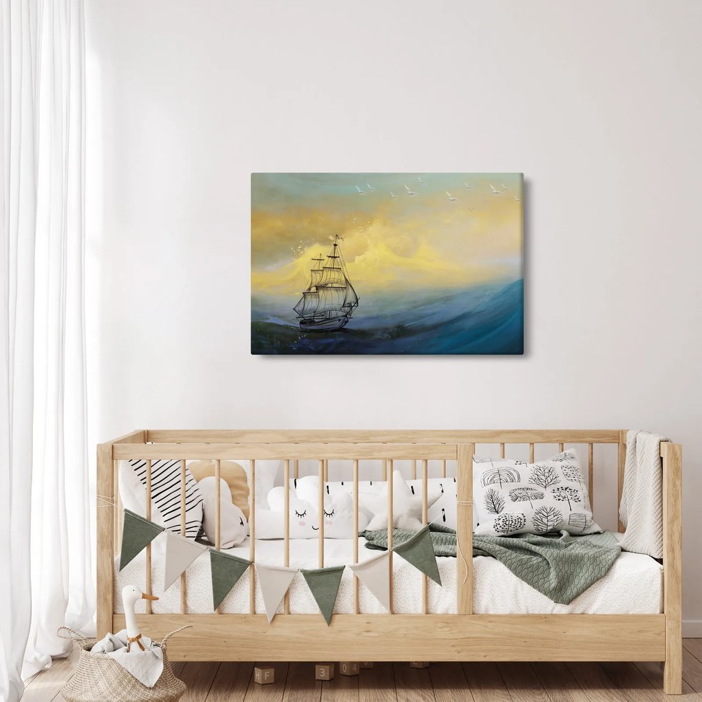 Kép - Egy hajó festménye a tengeren (90x60 cm)