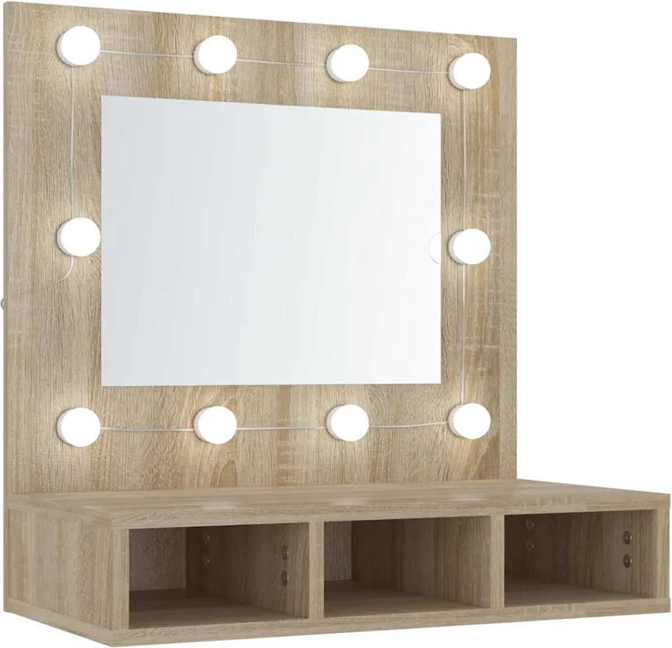 vidaXL sonoma tölgy tükrös szekrény LED-ekkel 60 x 31,5 x 62 cm