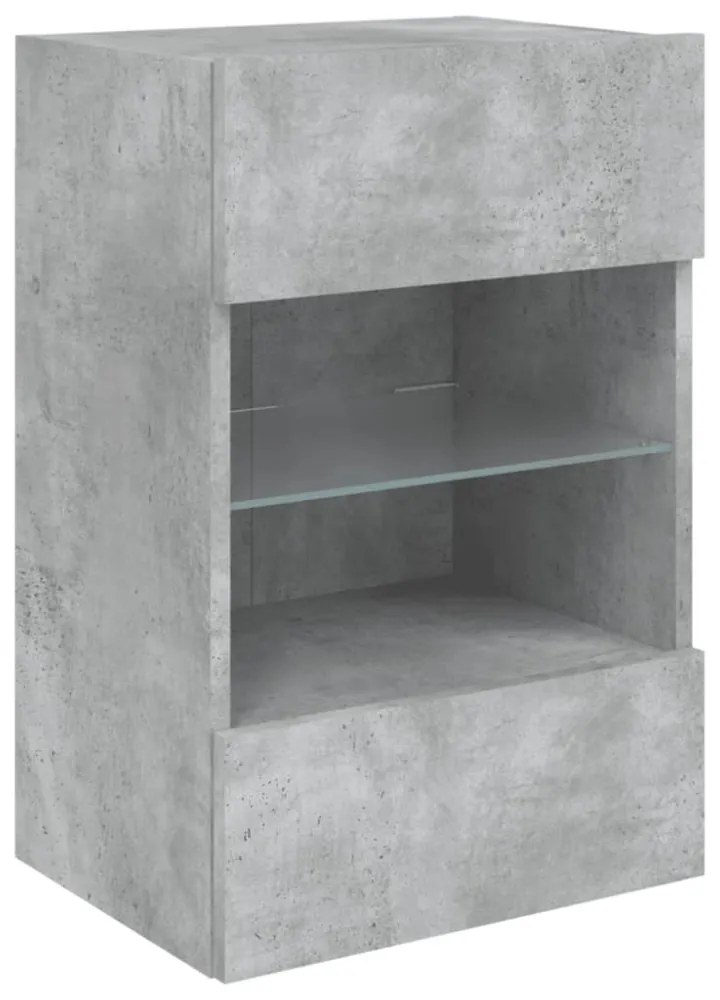 2 db betonszürke fali szekrények LED világítással TV-hez 40x30x60,5 cm
