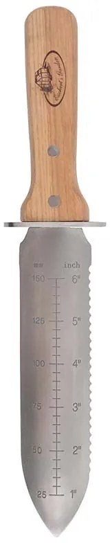 Rozsdamentes acél Hori Hori kés tokkal, kőrisfa nyéllel, 32 cm