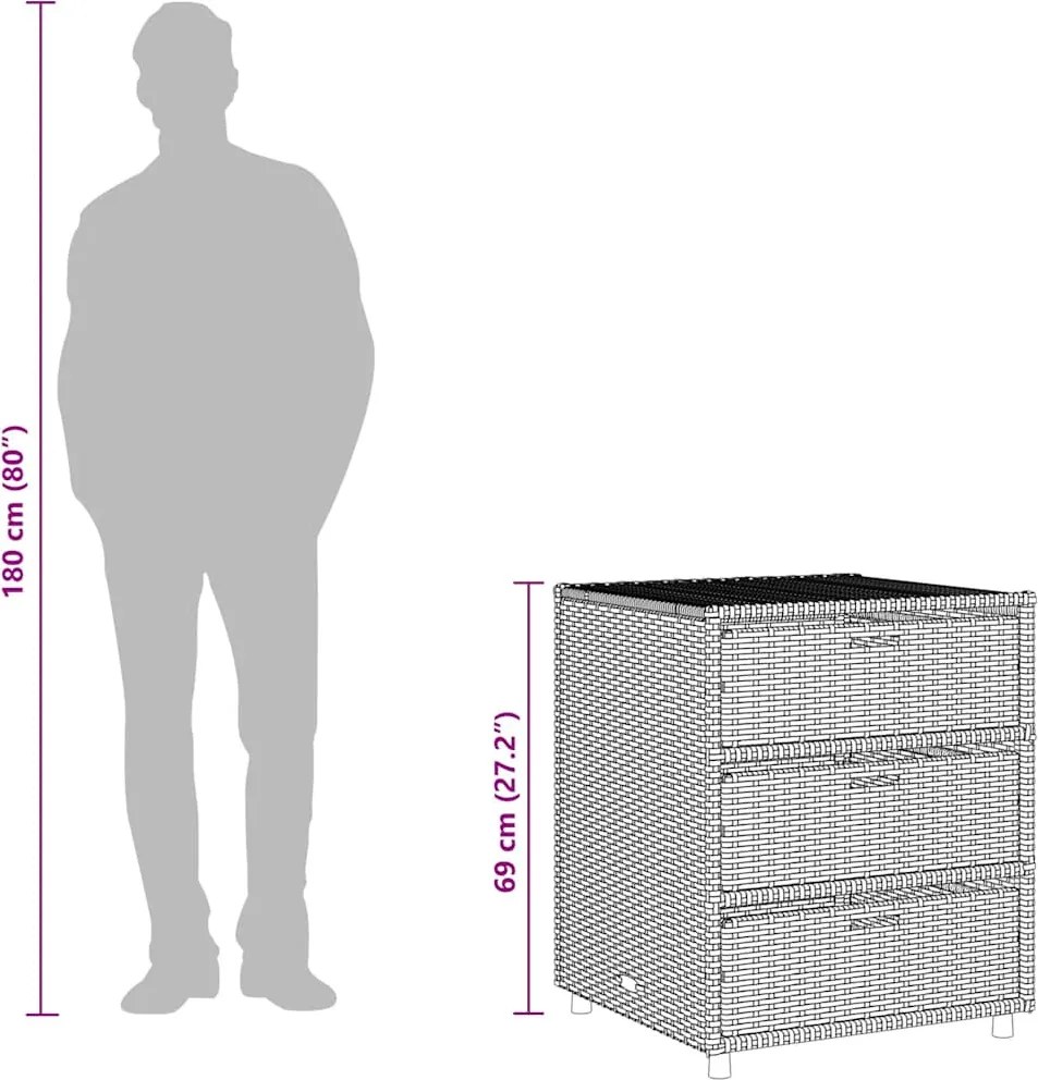 vidaXL barna polyrattan kerti tárolószekrény 55 x 59 x 69 cm
