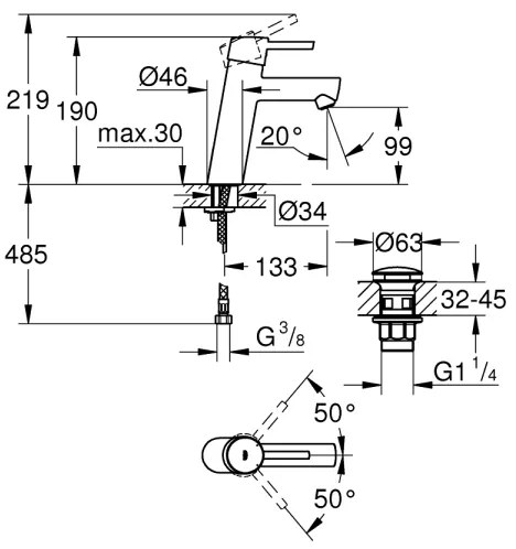 GROHE 23932001 - EUROSMART mosdócsaptelep, M méret, fényes króm