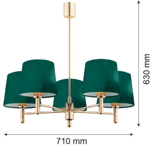 Argon 2145 - Csillár rúdon PONTE 5xE27/15W/230V zöld/sárgaréz