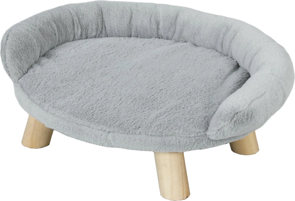 PawHut Emelt Kis Kutya és Macska Kanapé Plüss Borítással, Kis Kutya Kanapé, Levehető Macska és Háziállat Ágy Hátfellel, 47x40x20 cm, Szürke | Aosom