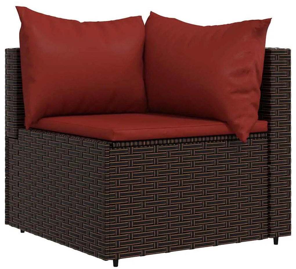 Barna polyrattan kerti sarokkanapé párnákkal
