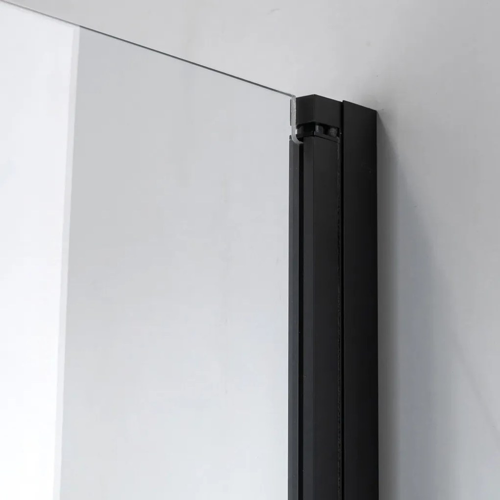 Stuxi Bari Big Black 190 cm széles aszimmetrikus kétszárnyú nyíló zuhanyajtó, 6 mm vízlepergető üveggel, matt fekete profillal, 195 cm magas